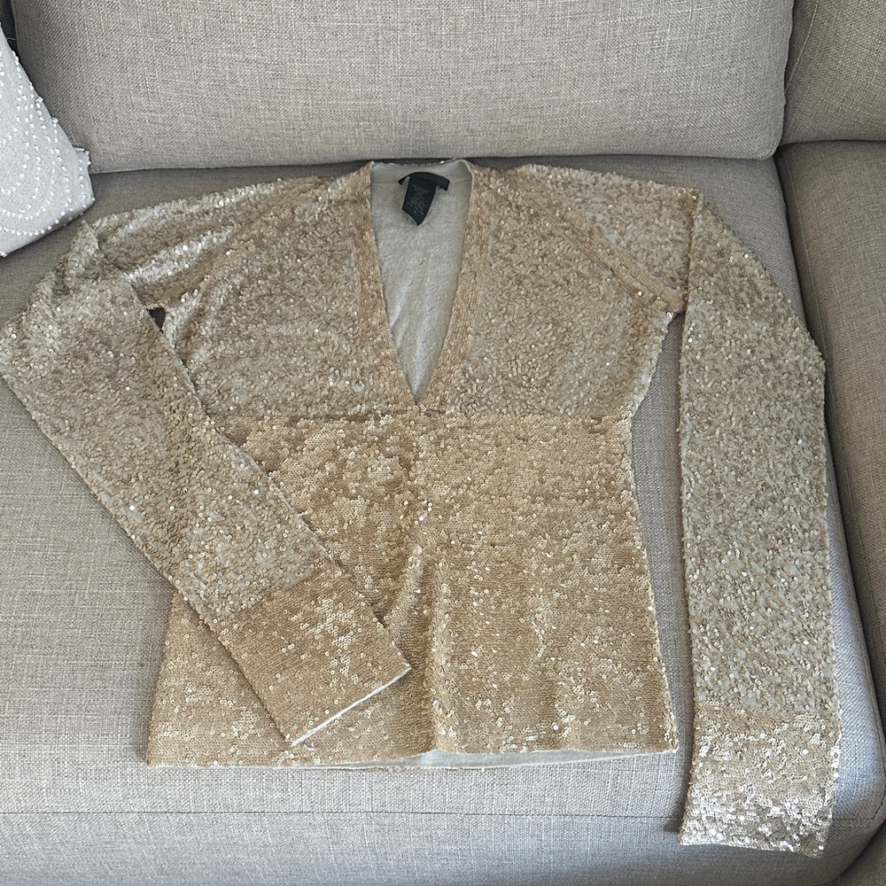 Donna Karan Gold Sequin V-Neck Top